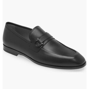 Ferragamo Black Leather Slip-On Loafers